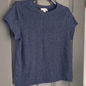 LOFT Navy and White Dotted Short Sleeve Top